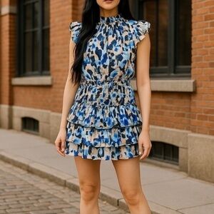 TCEC Blue and White Ruffle Mini Dress